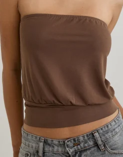 Leocadia Bandeau Top in Cupro Bitter Chocolate