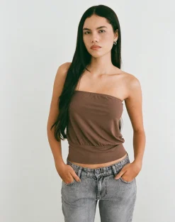 Leocadia Bandeau Top in Cupro Bitter Chocolate