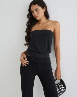 Leocadia Bandeau Top in Cupro Black