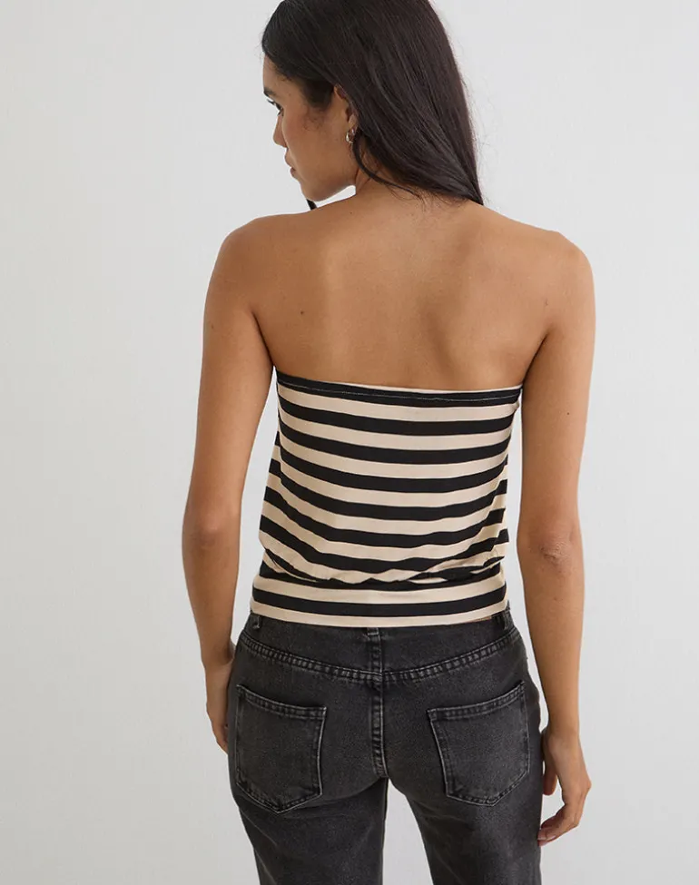 Leocadia Bandeau Top in Cupro Stripe Black and Ivory