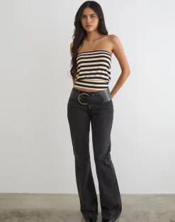 Leocadia Bandeau Top in Cupro Stripe Black and Ivory