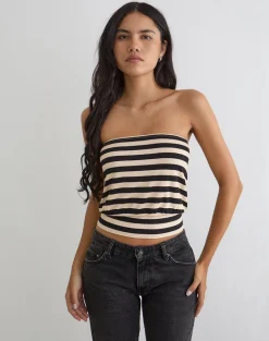 Leocadia Bandeau Top in Cupro Stripe Black and Ivory