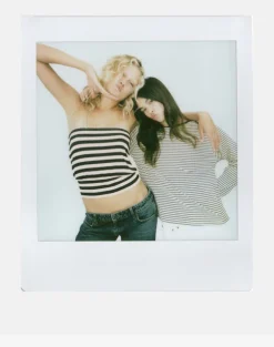 Leocadia Bandeau Top in Cupro Stripe Black and Ivory