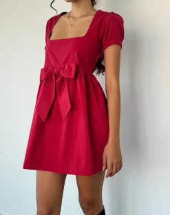 Leshiana Mini Dress in Poplin Adrenaline Red