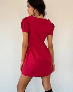 Leshiana Mini Dress in Poplin Adrenaline Red