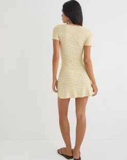 Letiria Mini Dress in Butter Yellow with Micro Polka Dots