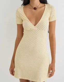 Letiria Mini Dress in Butter Yellow with Micro Polka Dots