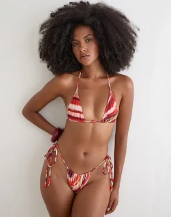 Leyna Bikini Bottom in Wiggle Sunset Pink and Red with Beads