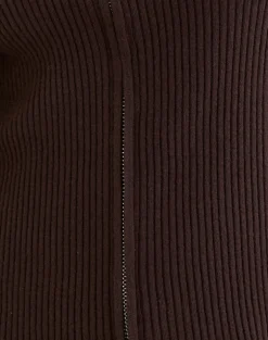 Liano Zip Cardigan in Rib Knit Brown