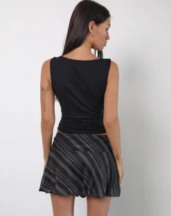 Libri Mini Skirt in Irregular Stripe Grey Black