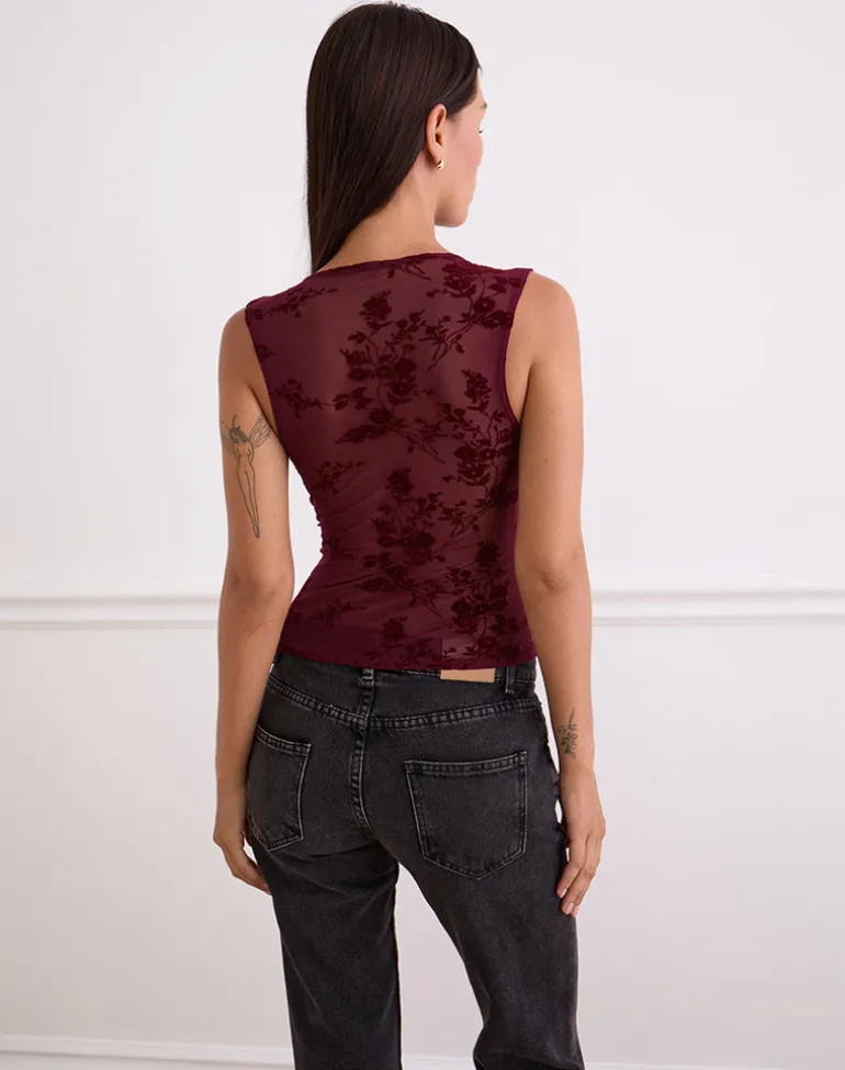 Lihat Top in Botanical Flock Flower Maroon