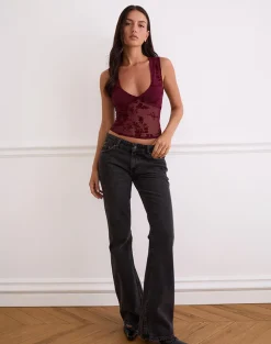 Lihat Top in Botanical Flock Flower Maroon