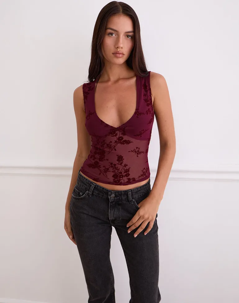 Lihat Top in Botanical Flock Flower Maroon