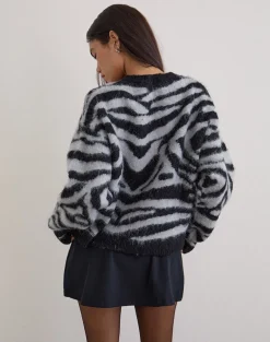 Liliana Cardigan in Knit Big Zebra Black and Grey