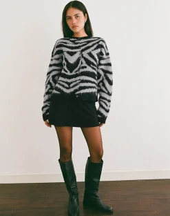 Liliana Cardigan in Knit Big Zebra Black and Grey