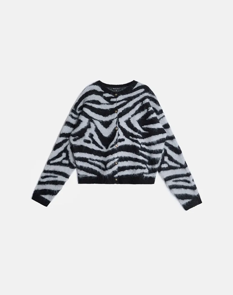 Liliana Cardigan in Knit Big Zebra Black and Grey