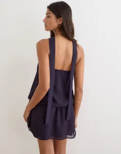 Lilira Mini Dress in Purple Chiffon with Desert Flower