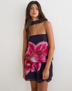Lilira Mini Dress in Purple Chiffon with Desert Flower