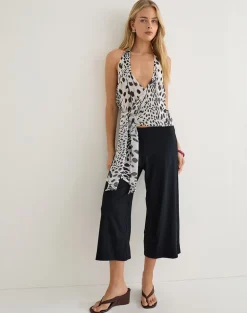 Lilita Halterneck Top in Dalmatian Skin Black and Ivory