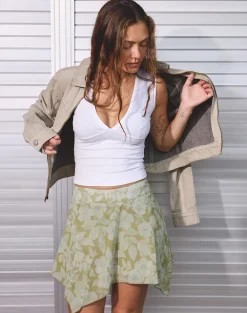 Limina Drape Mini Skirt in Pale Flower Green