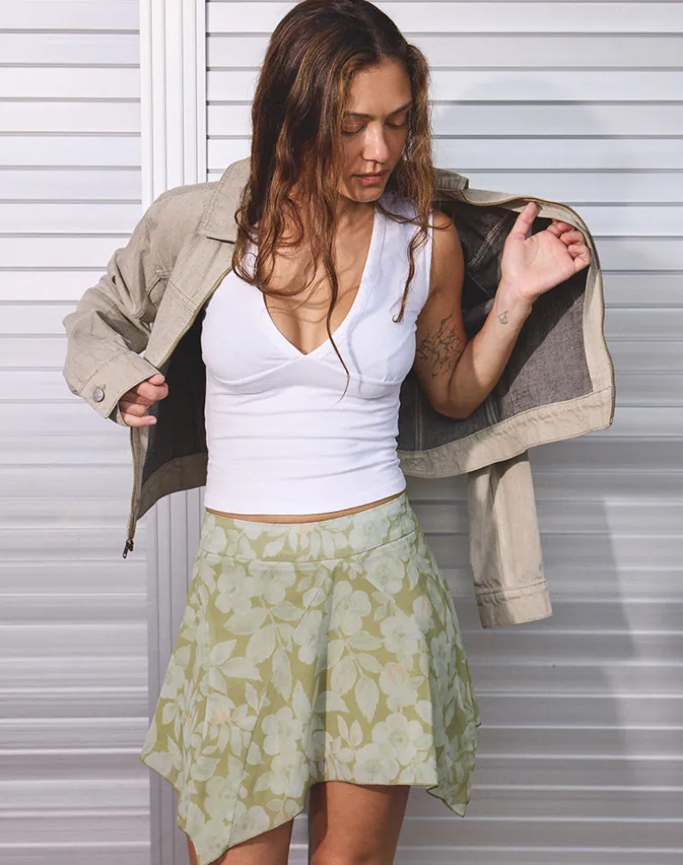 Limina Drape Mini Skirt in Pale Flower Green