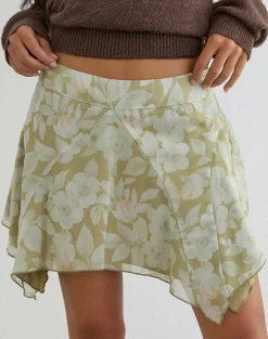 Limina Drape Mini Skirt in Pale Flower Green