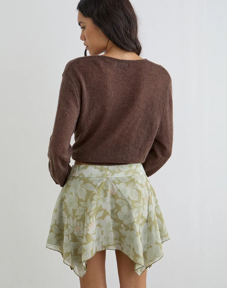 Limina Drape Mini Skirt in Pale Flower Green