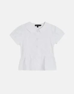 Linde Blouse with Peplum Hem in Poplin White