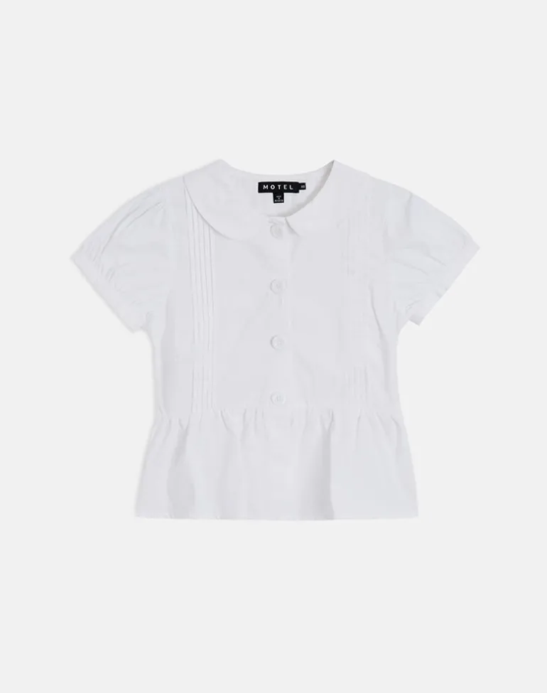 Linde Blouse with Peplum Hem in Poplin White