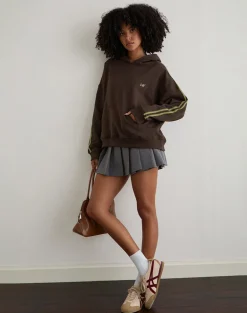 Lingwu Hoodie in Bitter Chocolate with Green Binding and M Embroidery