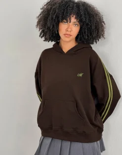 Lingwu Hoodie in Bitter Chocolate with Green Binding and M Embroidery