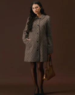 Lirena Longline Coat in Polka Brown