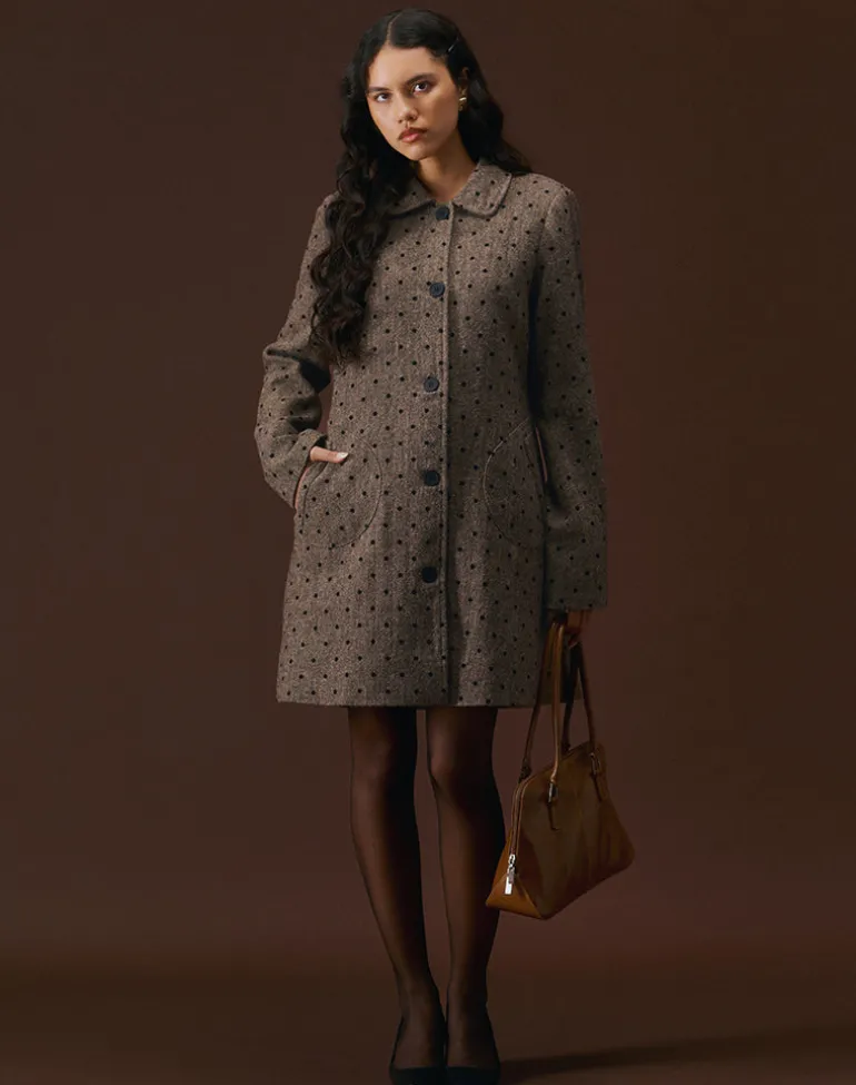 Lirena Longline Coat in Polka Brown
