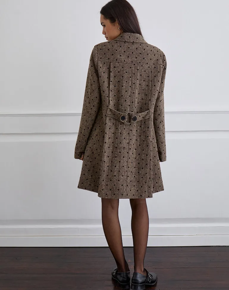Lirena Longline Coat in Polka Brown