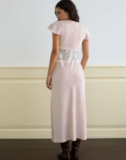 Lirenda Midi Dress in Satin Baby Pink