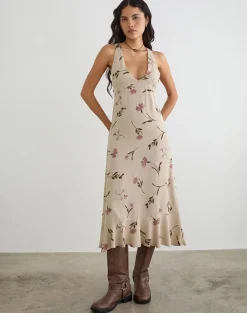 Lisandy Midi Dress in Bloom Leafy Taupe