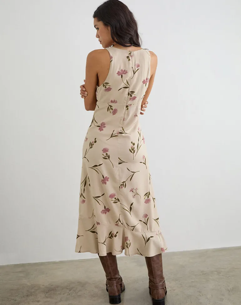 Lisandy Midi Dress in Bloom Leafy Taupe