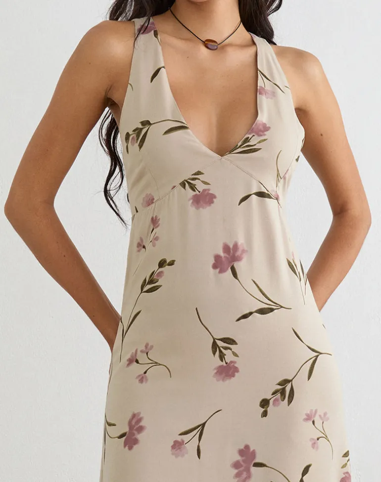Lisandy Midi Dress in Bloom Leafy Taupe