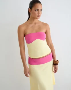 Liv Top in Rayon Jersey Lemon Yellow and Deep Pink