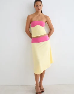 Liv Top in Rayon Jersey Lemon Yellow and Deep Pink