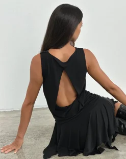 Lizella Hem Mini Dress in Cupro Black