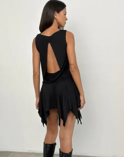 Lizella Hem Mini Dress in Cupro Black