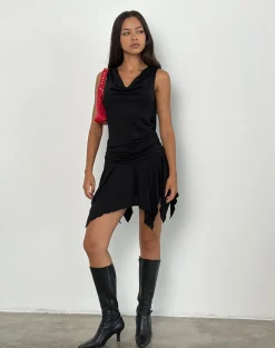 Lizella Hem Mini Dress in Cupro Black