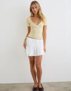 Lobos Crossover Top in Butter Yellow with Micro Polka Dots