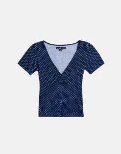 Lobos Crossover Top in Jersey Micro Polka Navy