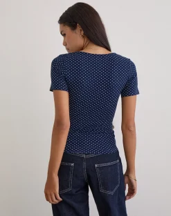 Lobos Crossover Top in Jersey Micro Polka Navy