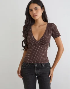 Lobos Crossover Top in Jersey Micro Polka Brown