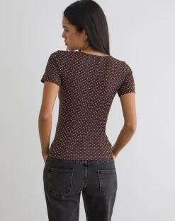 Lobos Crossover Top in Jersey Micro Polka Brown