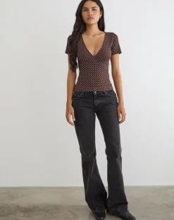 Lobos Crossover Top in Jersey Micro Polka Brown