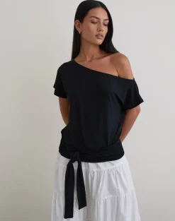 Lola Tie Waist Top in Rayon Jersey Black